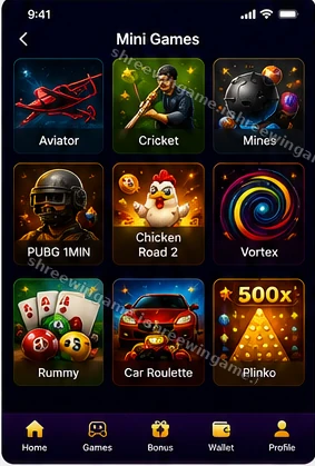 ShreeWin mini games screen