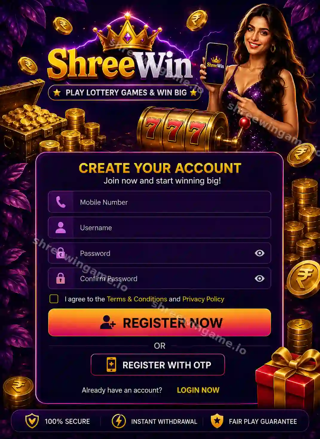 ShreeWin registration interface